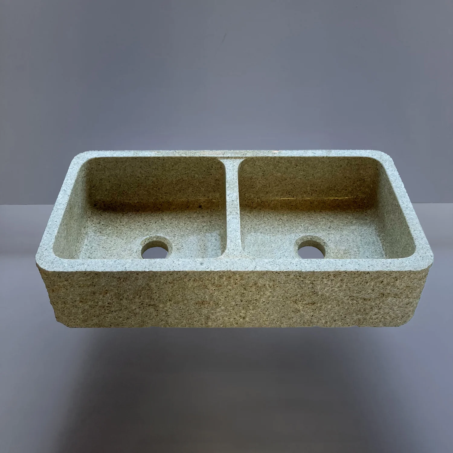 Double Basin Farmhouse Kitchen Sink, Beige Granite - Image 3