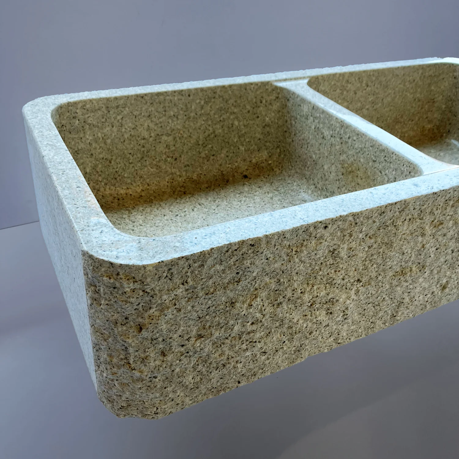 Double Basin Farmhouse Kitchen Sink, Beige Granite - Image 4